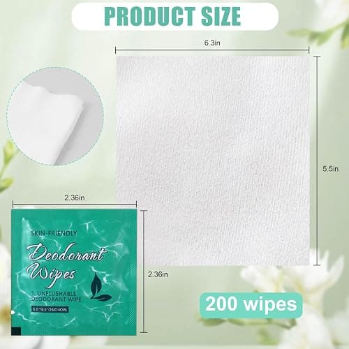200 Pcs Deodorant Wipes Individually Wrapped Mini Deodorant Travel Size Wet Armpit Wipes Travel Deodorants Bulk for Homeless Women Men Personal Cleansing Wipe Butt Hands Face Underarm Sports(Jasmine) thumbnail 3