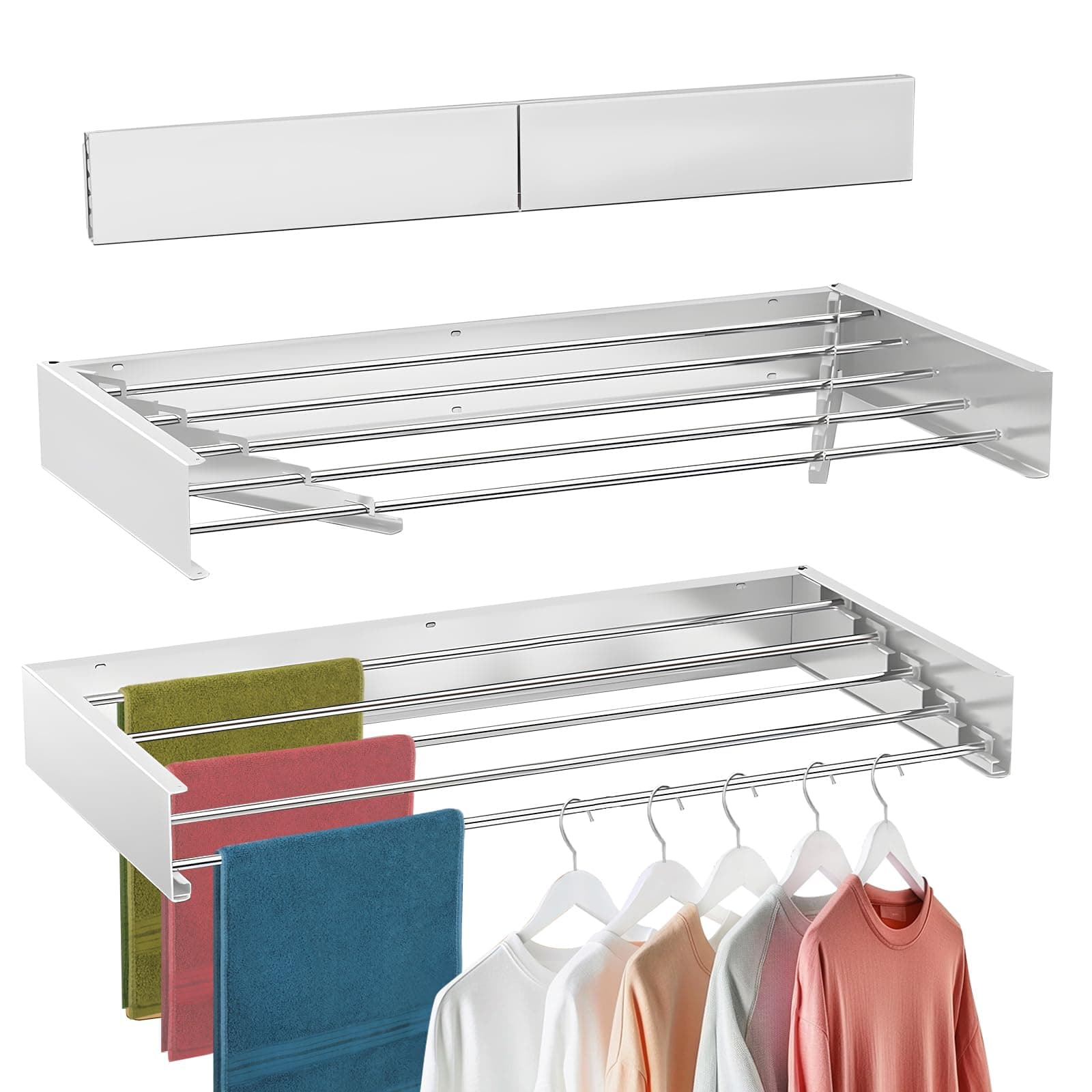 Wall Mounted Drying Rack, Collapsible Drying Racks for Laundry, Foldable Indoor and Outdoor Clothes Rack,Retractable Clothes Drying Rack, 80cm Wide,5 Rods, 45 lb Capacity - Image 1