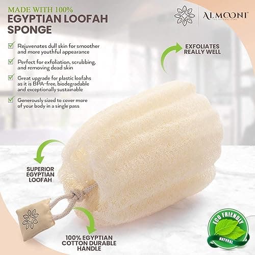 Almooni Egyptian Loofah Exfoliating Body Scrubber, Natural Real Egyptian Shower Loofah Sponge Body Scrubber for Women and Men, for Body and Face That Will Get You Clean - 2 Count (1 Pack) thumbnail 2