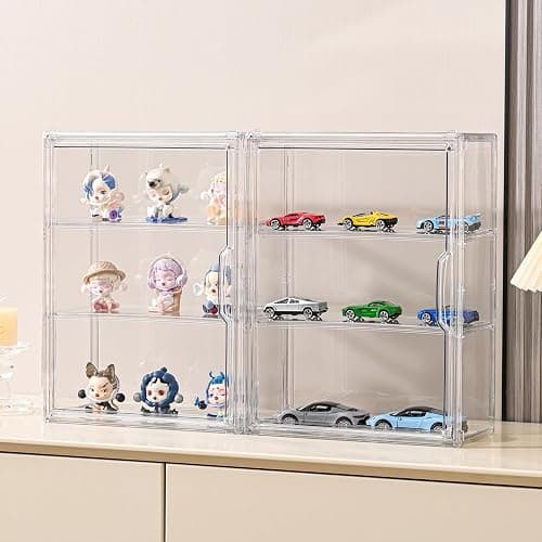 VGLXTRNT 3 Tier Clear Display Case for Figures, Wall-Mounted Acrylic Storage Organizer Box, Stackable Display Cabinet with Magnetic Door & Removable Shelves, Showcase for Collectibles, Figures thumbnail 2