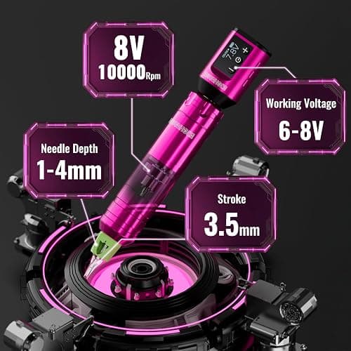 Wormhole Tattoo 79PCS Wireless Tattoo Practice Gun Kit - Battery Pack 1,500mAh Capacity, 20PCS Tattoo Needles, LED Digital Display - Professional Equipment for Beginners and Tattooist - Pink thumbnail 2
