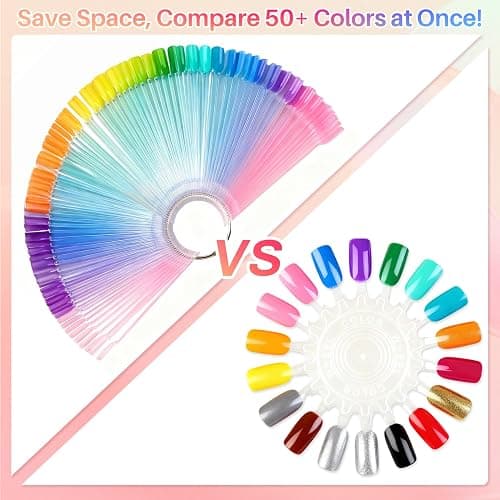 RAQEHO 200PCS Nail Swatch Sticks - Clear Nail Color Swatches with Ring Acrylic Fan Shape Nail Polish Sample Swatches Nail Practice Stick Gel Polish Display Stick for Technician Beginner Home Salon Use thumbnail 4