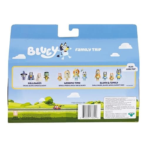 Bluey Figure 4-Packs, Family Trip, 2.5 Inch Poseable, Bingo, Bandit and Chilli, with Accessories, Kids Can Recreate Their Favorite Moments - 5 - Family Trip thumbnail 5