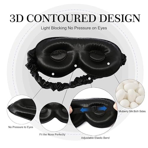 ZIMASILK Adjustable 22 Momme 100% Pure Mulberry Silk Sleep Mask, 3D Contoured Cup Eye Mask for Sleeping, Super Soft Breathable Blindfold, Perfect Blocks Light for Restful Sleep (Black) thumbnail 2