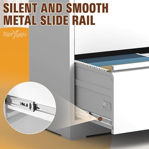2-Drawer Lateral File Cabinet with Lock, Black Metal Filing Cabinet for Office or Home – Secure Storage for Letter/Legal/A4/F4 Documents, Easy to Assemble Locking File Organizer (White, 2 Drawer-26"W) thumbnail 7