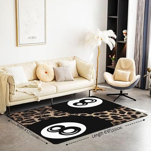 Erosebridal Y2K Lucky 8 Ball Area Rug 5X7 Low Pile Print,Trendy Cheetah Print Living Room Rugs,Fashion Leopard Preppy Decorative Carpet Vintage Black Brown Indoor Floor Mat thumbnail 2