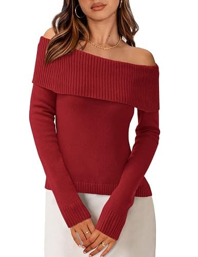 PRETTYGARDEN Off The Shoulder Sweater for Women 2025 Fall Fashion Cute Long Sleeve Tops Winter Ribbed Pullover Knit Outfits - Image 1