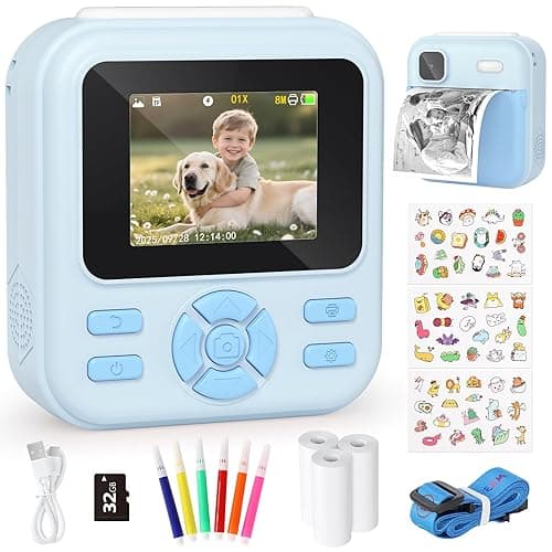 YOHOOLYO Kids Camera Instant Print, 2.4'' Digital Instant Camera for Kids with 32GB Card & 3 Rolls Paper, 1080P HD Video Recording, Birthday Gifts for Boys & Girls Aged 3-12, Blue - Image 1