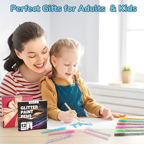 HOTU Glitter Markers Pen, 12 Glitter Colors Paint Pens Sparkly Metallic Shimmer Acrylic Marker Fine Point Tip 0.7mm Water-based Ink for Kids Adults DIY Crafts Greeting Birthday Cards thumbnail 7