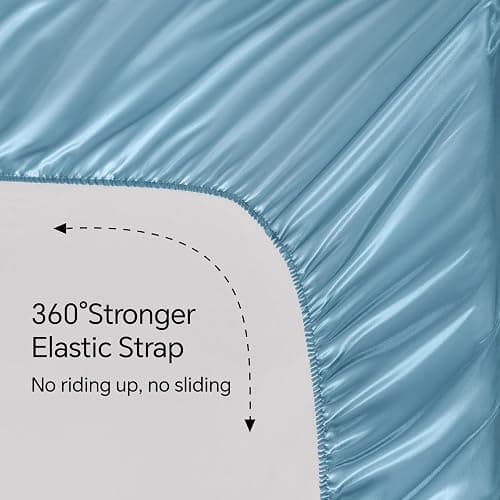 BEDELITE Satin Sheets Queen Size Bed Set, Airy Blue, 4 Pieces | Luxury Silky Bed Sheets, 15 Inch Deep Pocket, Similar to Silk, Soft and Cooling, Reduces Friction, Gentle on Hair and Skin thumbnail 5
