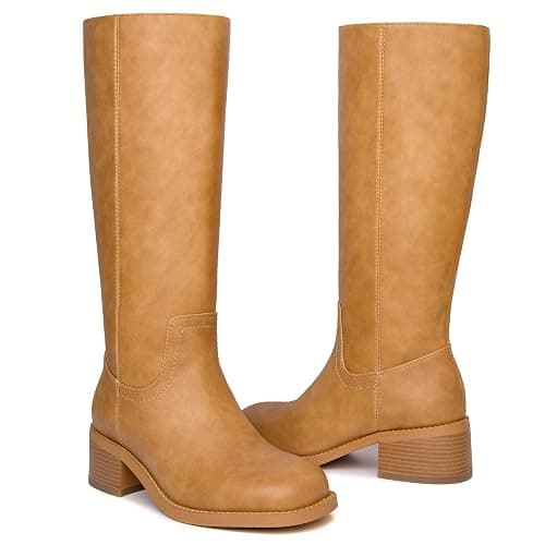 SUIARA Knee High Boots Women Square Toe Chunky Block Heel Banana Campus Boot Wide Calf Comfortable Low Heel Riding Long Boots thumbnail 6