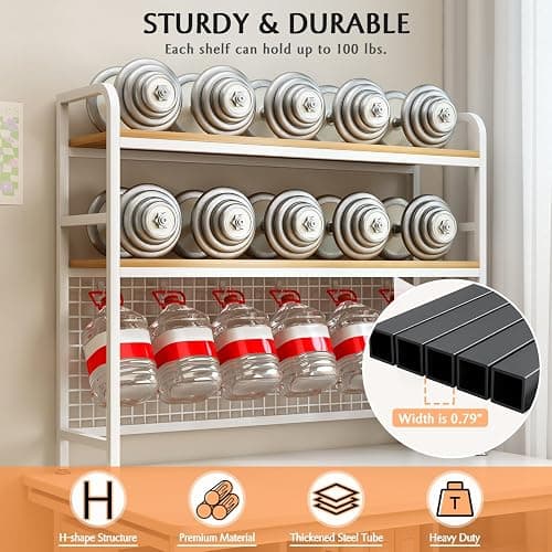 IOTXY 2-Tier Desktop Hutch Bookshelf - Metal Desk Shelf Bookcase with Grid Panel, Countertop Storage Organizer Rack for Dorm or Office, White, 45.3" W thumbnail 5