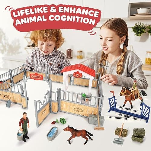 KIDBEST Horse Stable Playset, Horse Toys Set for Girls and Boys with Rider, Farm Animal Figurines Barn Toys, Pretend Play for Kids 3-5 6 7 8-10 Birthday Gifts thumbnail 4