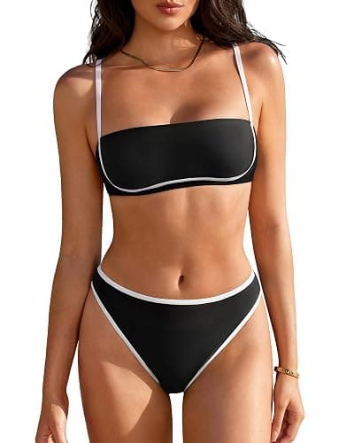 SUUKSESS Women Bandeau High Waisted Bikini Set Cheeky High Cut 2 Piece Swimsuits - Image 1
