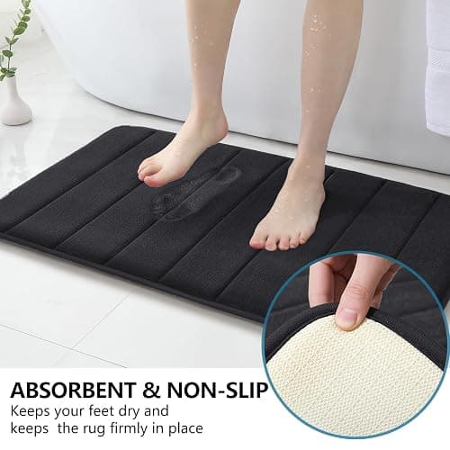 BYSURE Bathroom Rugs Sets 2 Piece, Memory Foam Non Slip Extra Soft Absorbent Machine Washable Toilet Bath Mats (Black, 17x24+20x32) thumbnail 4