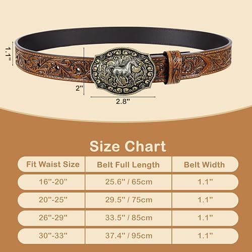 SANSTHS Kids Western Belt for Boys Girls Genuine Leather Cowboy Cowgirl Belts with Detachable Buckle for Jeans Western Gifts thumbnail 7