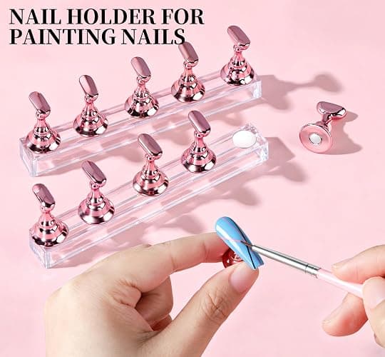 FANDAMEI Nail Art Kit, Nail Design Tools kit with Nail Brushes, Dotting tool, Mixing Palette, Nail Stand. Fake Nail Kits with Almond Gel Nail Tips, Nail Glue, Adhesive Tabs, Nail File. Manicure Set thumbnail 3