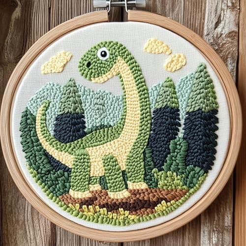 DIY Punch Needle Kits for Beginners Cartoon Dinosaur with Hoop Embroidery Punch Needle Starter Craft Set Easy for Adults and Children Festival Gift and Decoration 20x20cm-2 - Image 1