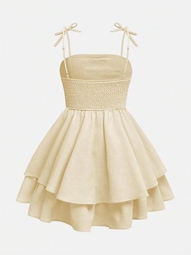 RoseSeek Girl's Flowy Cami Dress Ruched Sleeveless Pink Layered Ruffle Kawaii Short Smocked Summer Dresses thumbnail 2