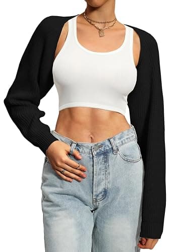 Navneet Women Knit Bolero Shoulder Shrug Sweater Cropped Cardigan | Open Front Long Sleeve Cardigan, Y2K Shoulder Cover Up Top, Arm Sweater, Knitted Bolero Sweater - Image 1