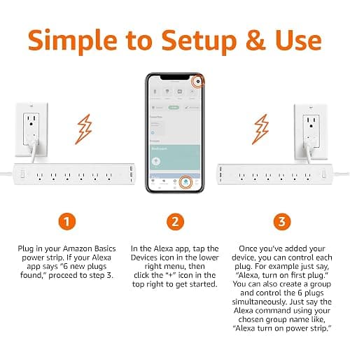 Amazon Basics Smart Plug Power Strip with 6 Individually Controlled Outlets and 3 USB Ports (2 USB-A and 1 USB-C), Works with Alexa Only, 2.4 GHz Wi-Fi, No Hub Required, White thumbnail 4