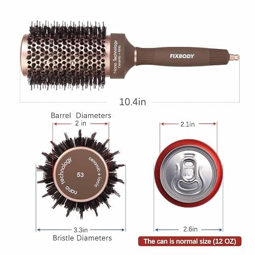 FIXBODY Hair Brush, Round Brush for Blow Drying, Curling, Styling, Nano Thermal Ceramic & Ionic Tech, Boar Bristle, 3.3 inch, 2 inch Barrel, for Women, Volume & Shine, Brown, Hair Brush for Thick Hair thumbnail 2