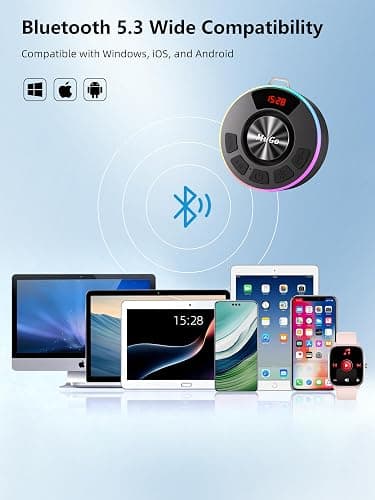 MuGo Shower Bluetooth Speaker Waterproof IPX7, 360° HD Stereo Sound Bathroom Speaker Bluetooth 5.3 with RGB Lights, Suction Cup and Microphone, Mini Shower Radio for Home/Party/Outdoor thumbnail 7
