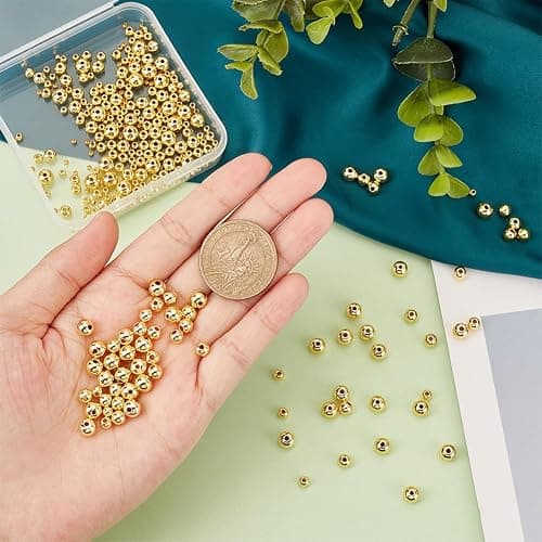 PH PandaHall 300pcs 18K Gold Plated Spacer Beads, 5 Sizes Smooth Long-Lasting Spacer Beads Metal Round Beads Brass Loose Beads for DIY Bracelet Necklace Earring Jewelry Making, 2/3/4/5/6mm thumbnail 2