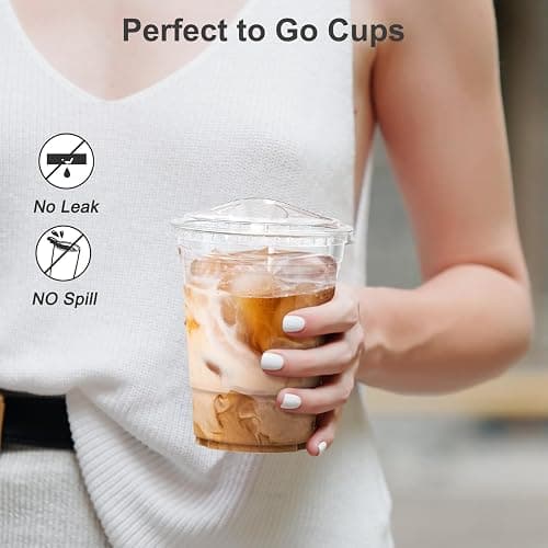 Dealusy 100 Pack - 16 oz Clear Plastic Cups with Lids, Sturdy & Food Safe Iced Coffee Cups with lids, Disposable Plastic Smoothie Cups for Cold Drinks, Sip Lids thumbnail 5