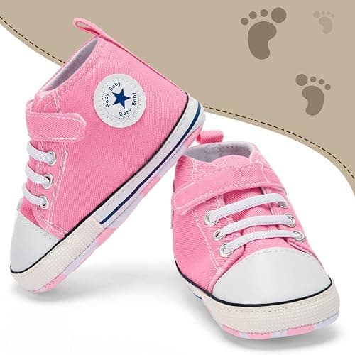 BACSAC Baby Boys Girls Walking Shoes First Newborn Infant Canvas High Top Sneakers with Hook and Loop Breathable Lightweight Non-Slip thumbnail 6