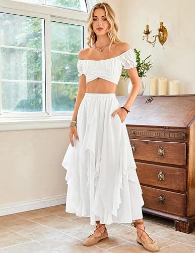 SCARLET DARKNESS Long Skirts for Women 2026 Ruffled Chiffon Flowy Renaissance Maxi Skirt thumbnail 2