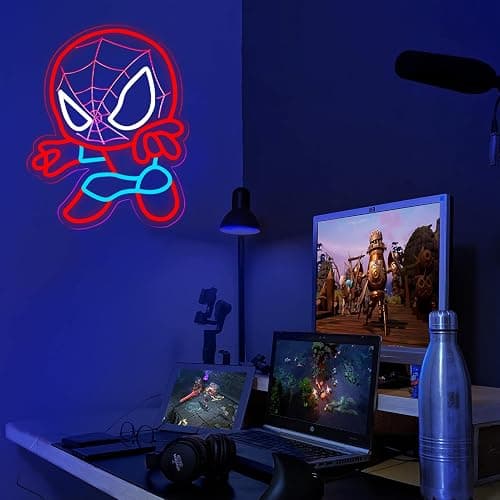 TOPQUALI LED Spider Neon Sign for Wall Decor, Dimmable Anime Light Up Display, Kids Bedroom Game Room Decoration, 12.2x15.7 Inch thumbnail 5