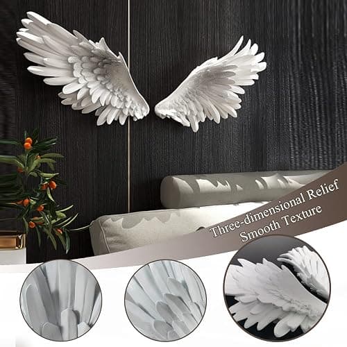 SUN RDPP Angel Wings Wall Decor, 3D Large White Angels Wings Wall Sculptures Art Decor, Angel Wings Statue Ornament for Wall Living Room Bedroom thumbnail 3