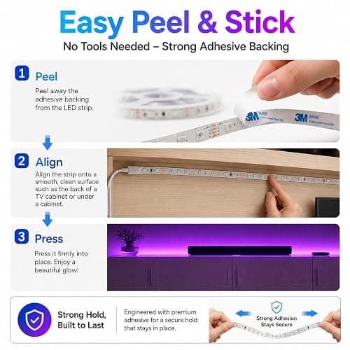 shalaker 20M RGB LED Strip Lights for Bedroom, Music Sync Colour Changing LED Tape with Bluetooth App & Remote, 16M Colours, Dimmable, Timing Mode, Self-Adhesive for Home Party Kitchen Decor thumbnail 8