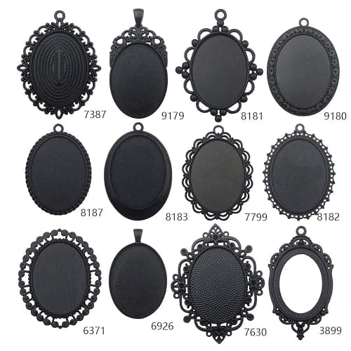 Youdiyla 10pcs 30x40mm Black Pendant Trays, Blank Glass Cabochons Dome Base Setting Bezel Frame Cameo Metal Alloy Charms for Jewelry Making DIY Findings (HM117) thumbnail 7
