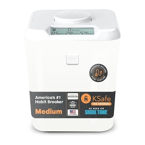 ﻿﻿﻿K-Safe Time Locking Container (Medium), Timed Lock Box for Cell Phones, Snacks, and Other Unwanted Temptations (White Lid + White Base, with Access Port) - Image 1