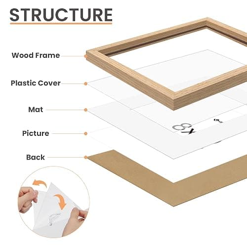 upsimples 11x14 Picture Frame Set of 3, Natural Solid Wooden Picture Frames, Display 8x10 with Mat or 11 x 14 Without for Vertical or Horizontal Wall Hanging thumbnail 6
