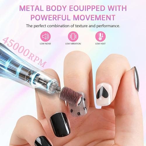 Electric Nail Drill - 45000RPM Portable Nail Drill丨Rechargeable Nail E-File Kit with 11 Bits & Base丨LED Screen丨Ultra-Silent, Rechargeable Nail Drills Machine for Acrylic Nails Gel Polishing(Pink) thumbnail 5