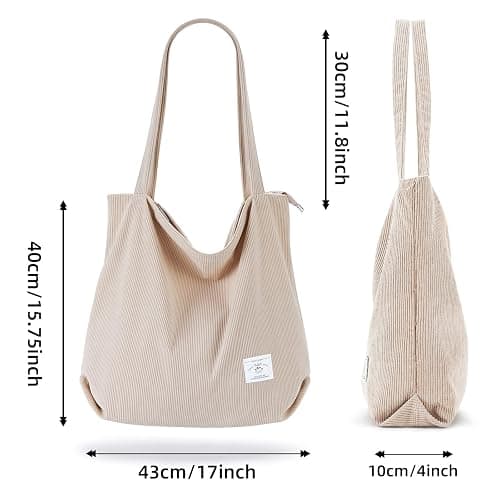 KALIDI Women Corduroy Tote Bag- Cream White thumbnail 5