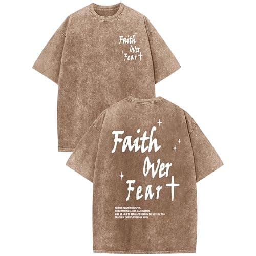 Lubpow Christian Shirts for Men Faith Over Fear Acid Wash Tshirts Faith Religious Tees God Bible Verse Inspirational Tops - Image 1