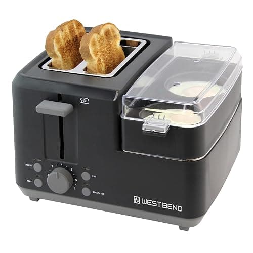 West Bend Breakfast Station 2-Slice Toaster and Egg Cooker/Poacher with Removable Pre-Cooked Meat and Vegetable Warming Tray for Perfect Breakfast Sandwiches, 1200-Watts, Black - Image 1