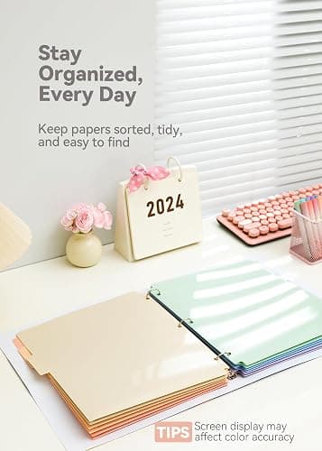 SortRax Plastic Folders with Pockets, 3 Hole Punched for 3 Ring Binder, 1/3 Cut Index Tabs for Quick Find, Pastel 6 Pack, Letter Size for School, Colorful Labels thumbnail 6