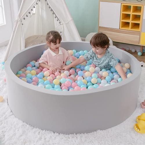 SHJADE Foam Ball Pit, 47.2"x 13.8" Large Ball Pits for Toddlers, Soft Round Kiddie Baby Playpen Ball Pool for Kids, Ideal Gift for Babies Indoor and Outdoor Game, Grey, (Balls not Included) - Image 1