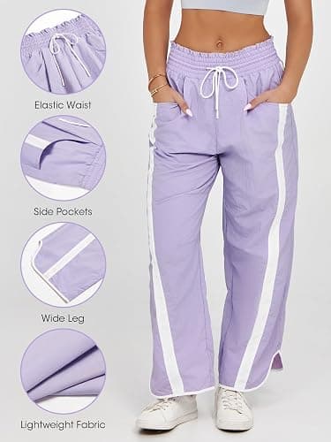 Fisoew Women's Baggy Wide Leg Pants Casual Drawstring Elastic Waisted Contrast Color Workout Y2K Track Pants thumbnail 3