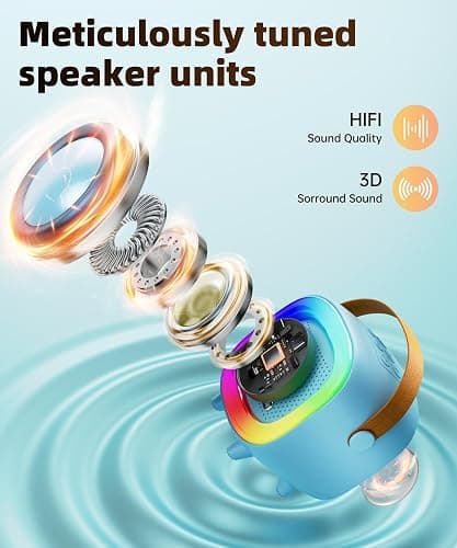 Mini Karaoke Machine Speaker for Kids Adults, Portable Bluetooth with 2 Wireless Microphones, Children's Day Birthday Gift Ideas for Toys for Teens Boys and Girls Aged 4, 5, 6, 7, 8, 9, 10, 11, 12+ thumbnail 3