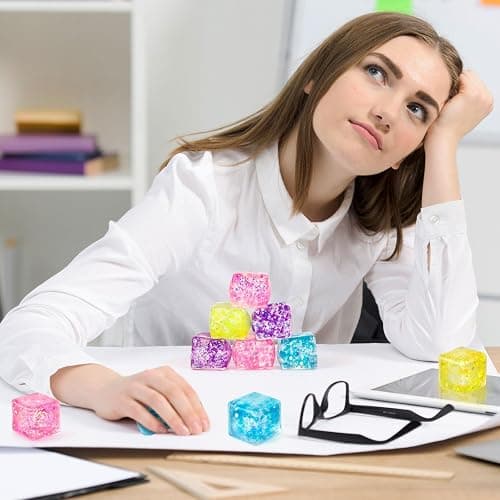 Hooqict 10Pcs Stress Cube Squishy Stress Balls Ice Cube Sensory Squeeze Toys Squishy Fidget Cube Mini Squishies for Kids Teens Adults Stress Relief Classroom Home Office thumbnail 8
