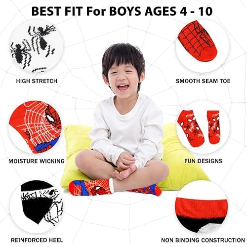 Marvel Spider-man Socks for Boys, 10 Pairs Low Cut Socks for Boys Ages 3-9 thumbnail 3