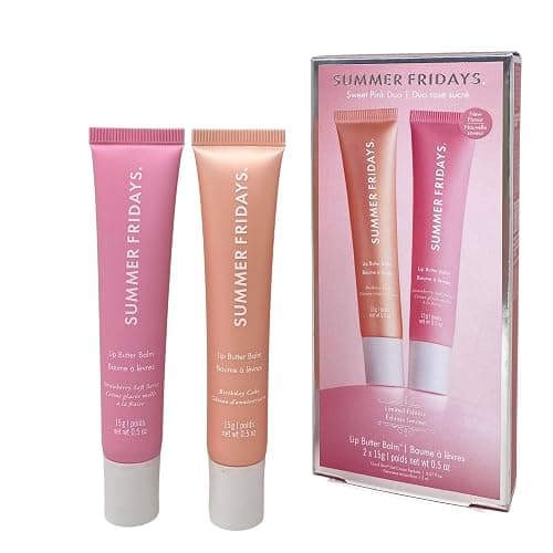 Summer Fridays Lip Butter Balm Sweet Pink Duo - Conditioning Tinted Lip Balm + Overnight Mask for Instant Shine + Color - Infused with Hydrating Shea Butter - Pink Sugar + Birthday Cake (2 Count) - Image 1