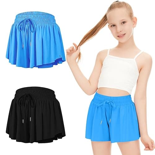 Girls Flowy Shorts Butterfly Shorts for Kids with Pocket 2-in-1 Athletic Shorts Running Shorts for Girls - Image 1
