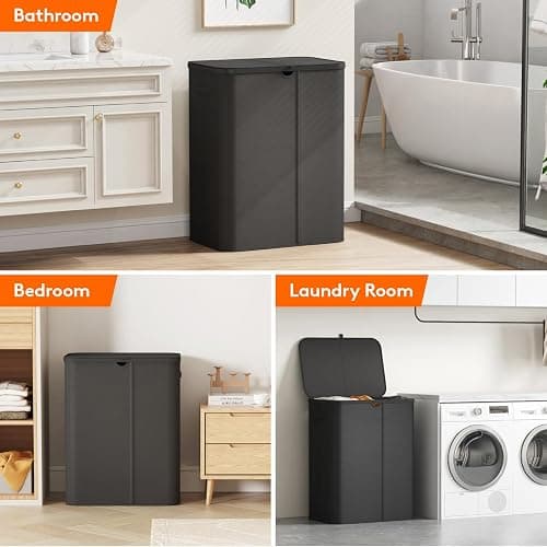 Lifewit 185L 3 Section Laundry Hamper with Lid, Laundry Basket, Black | Large Foldable Laundry Sorter with 3 Removable Bags, Tall Clothes Hamper for Bedroom and Bathroom thumbnail 9